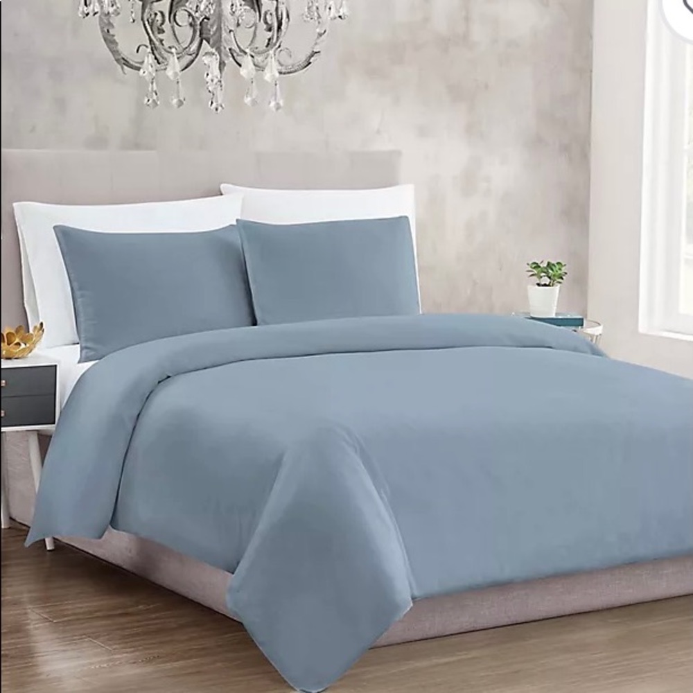 Christian Siriano New York Milan Duvet Set Shams 3 Pc Cotton Sateen Blue King Sz